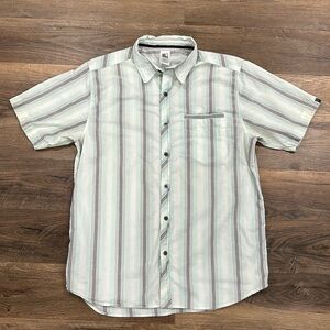 The North Face Mens Short Sleeve Button Up Shirt Striped green/gray w/pocket
